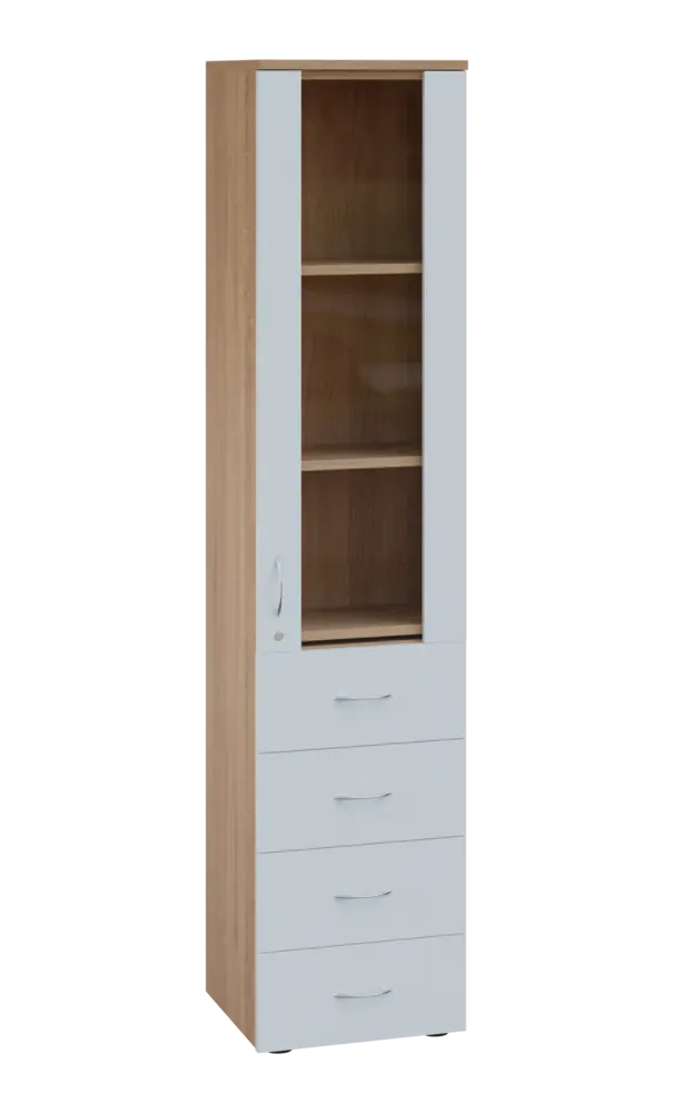 LE - 44 skříň léková prosklená, pravá, korpus dub bardolino, dvířka bílá